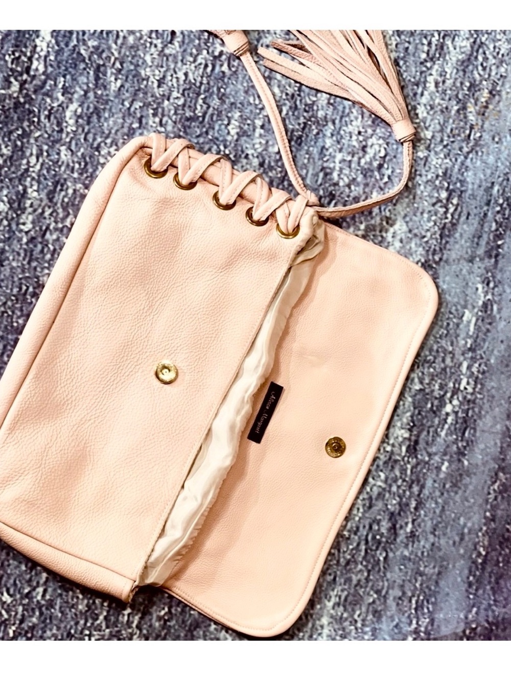 NWT-Custom Handmade Soft Leather Tassel Clutch Bag - Blush Pink - Picture 2 of 9